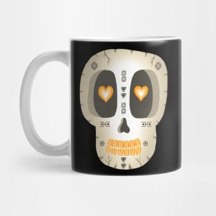 Cute Skull- Dia De Los Muertos- Beige Sugar Skull -Orange Heart eyes Mug